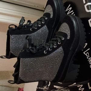 Black Rhinestone Booties